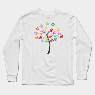 Tree with colorful paw prints Long Sleeve T-Shirt
